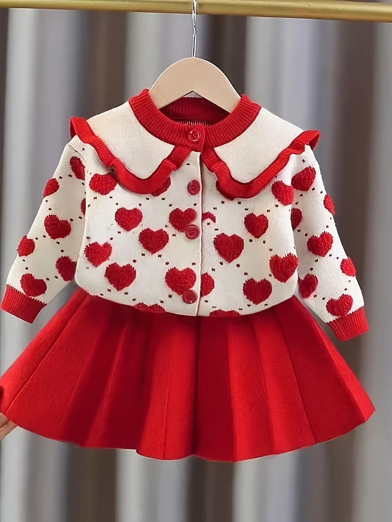 Ensemble Jupe et Cardigan "Cœurs en Fête" (3-4 ans) | Princessdz