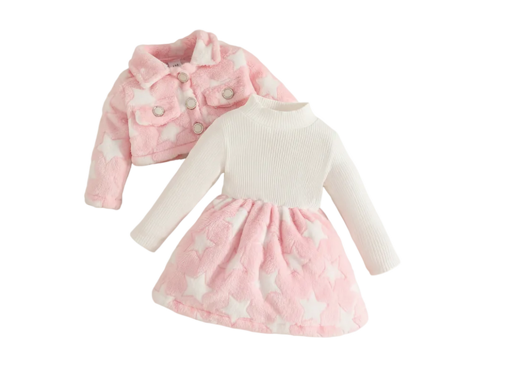 Pink Star Faux-Fur Jacket & Dress Set | Princess Dz